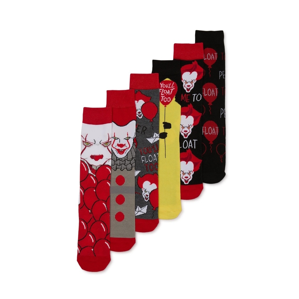 🤡HP! IT Pennywise Horror Clown Casual Crew Socks 6 Pairs NWT!